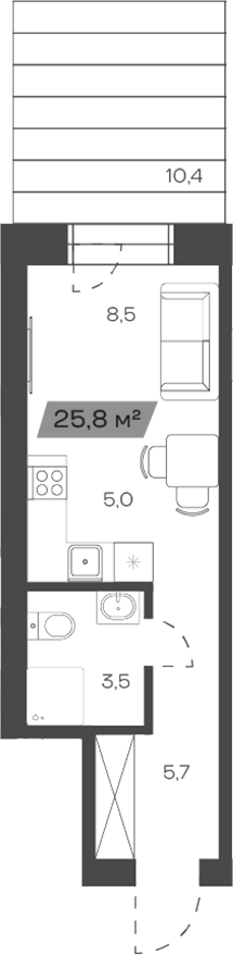 Планировка своб. план. 22.67 м² в ЖК «Freedom Village»