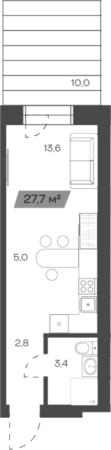 Планировка своб. план. 24.72 м² в ЖК «Freedom Village»