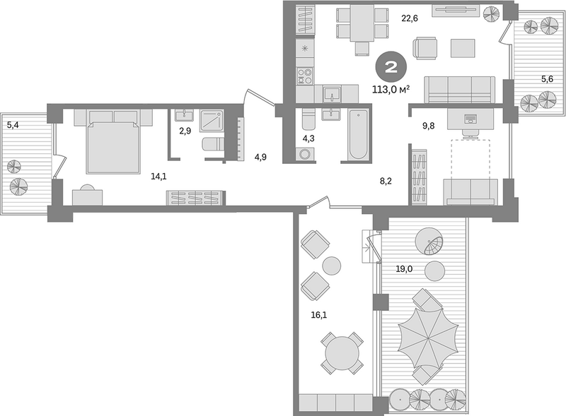 Планировка 3е-к. квартира 74.60 м² в ЖК «Пшеница»