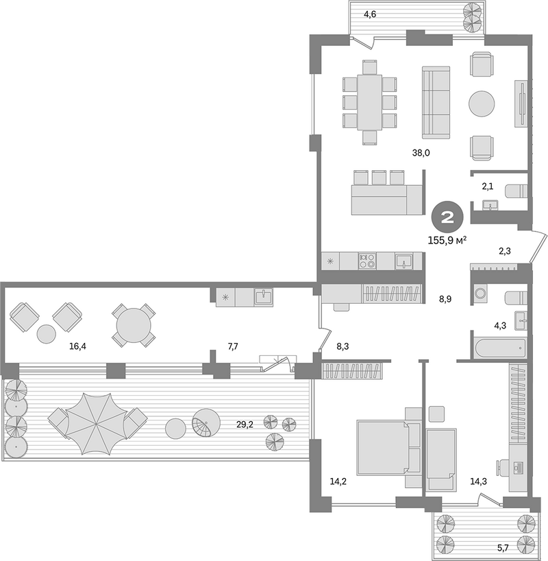 Планировка 3е-к. квартира 123.61 м² в ЖК «Пшеница»
