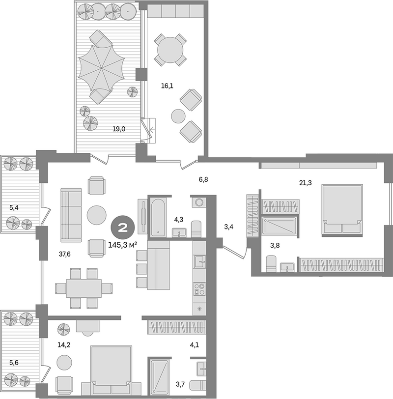 Планировка 3е-к. квартира 99.20 м² в ЖК «Пшеница»