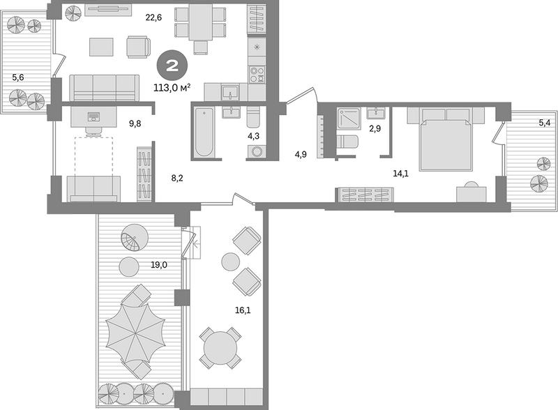 Планировка 3е-к. квартира 90.70 м² в ЖК «Пшеница»