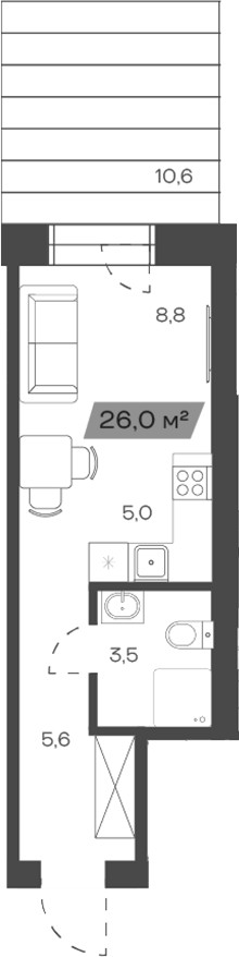 Планировка своб. план. 22.82 м² в ЖК «Freedom Village»