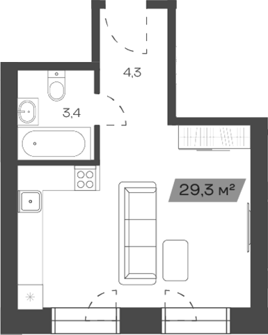 Планировка своб. план. 29.34 м² в ЖК «Freedom Village»