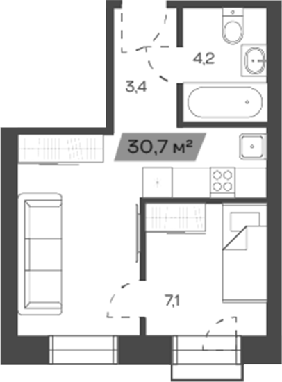 Планировка своб. план. 30.67 м² в ЖК «Freedom Village»
