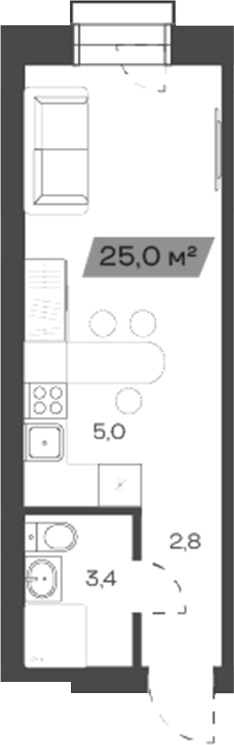 Планировка своб. план. 25.03 м² в ЖК «Freedom Village»
