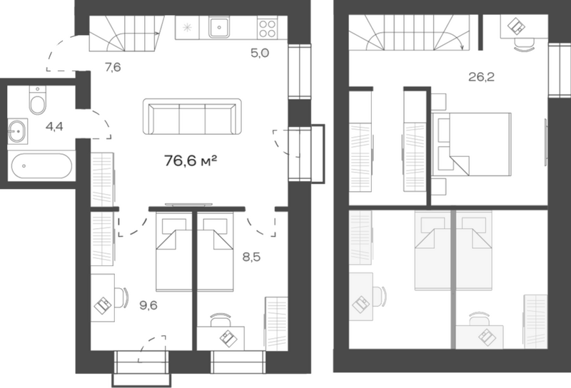 Планировка своб. план. 76.64 м² в ЖК «Freedom Village»