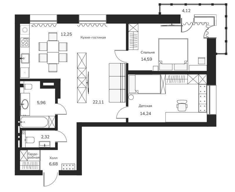 Планировка своб. план. 77.95 м² в ЖК «Марсель-2»