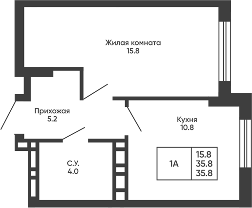 Планировка 1-к.кв 35.80 м² в ЖК «Сподвижники»