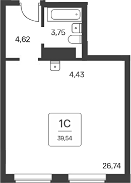 Планировка студии 39.54 м² в ЖК «Тайм Парк апартаменты»