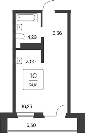 Планировка студии 28.88 м² в ЖК «Тайм Парк апартаменты»