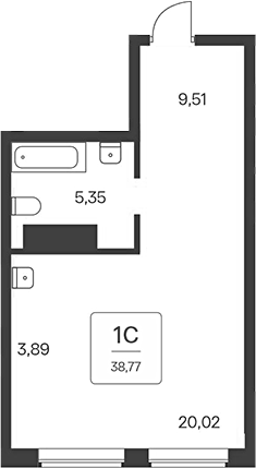 Планировка студии 38.77 м² в ЖК «Тайм Парк апартаменты»