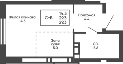 Планировка студия 29.30 м² в ЖК «Сподвижники»