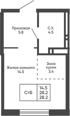 Планировка студия 28.20 м² в ЖК «Сподвижники»