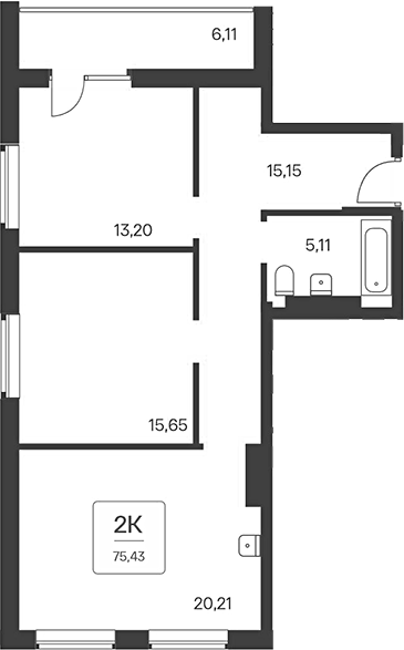 Планировка 3е-к.кв 68.29 м² в ЖК «Тайм Парк апартаменты»