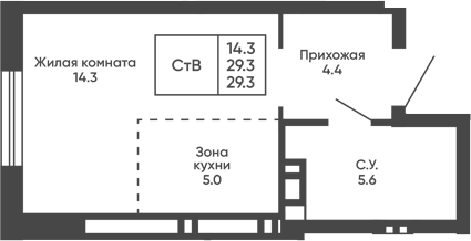 Планировка студия 29.30 м² в ЖК «Сподвижники»