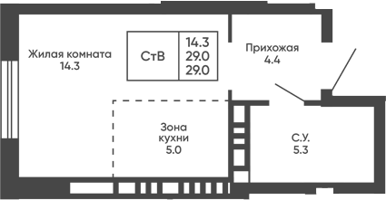 Планировка студии 29.00 м² в ЖК «Сподвижники»