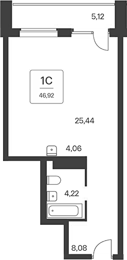 Планировка студии 41.80 м² в ЖК «Тайм Парк апартаменты»