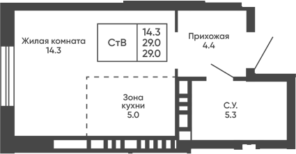 Планировка студия 29.00 м² в ЖК «Сподвижники»