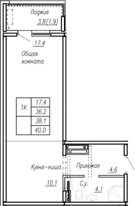 Планировка студии 36.20 м² в ЖК «Дом культуры. Барнаул»