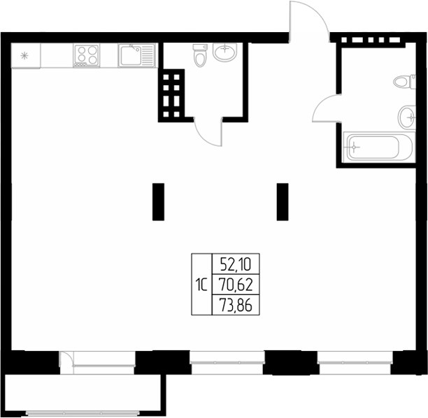 Планировка своб. план. 68.86 м² в ЖК «Олимп. Горно-Алтайск»