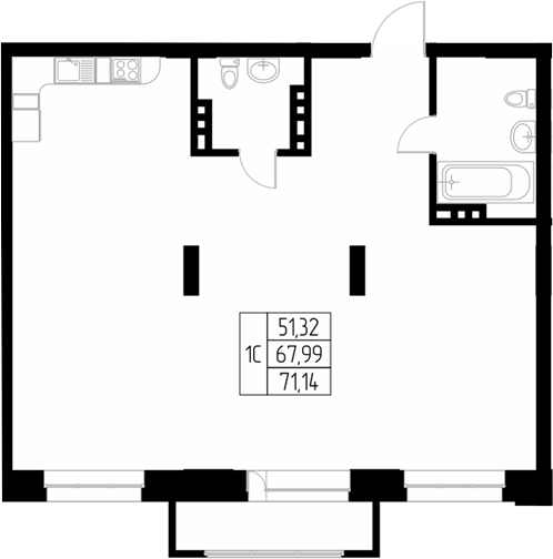 Планировка своб. план. 69.20 м² в ЖК «Олимп. Горно-Алтайск»