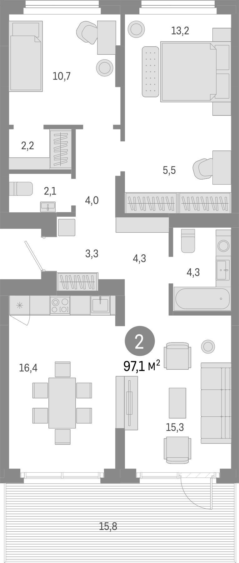 Планировка 3е-к. квартира 81.30 м² в ЖК «Лебедевский»