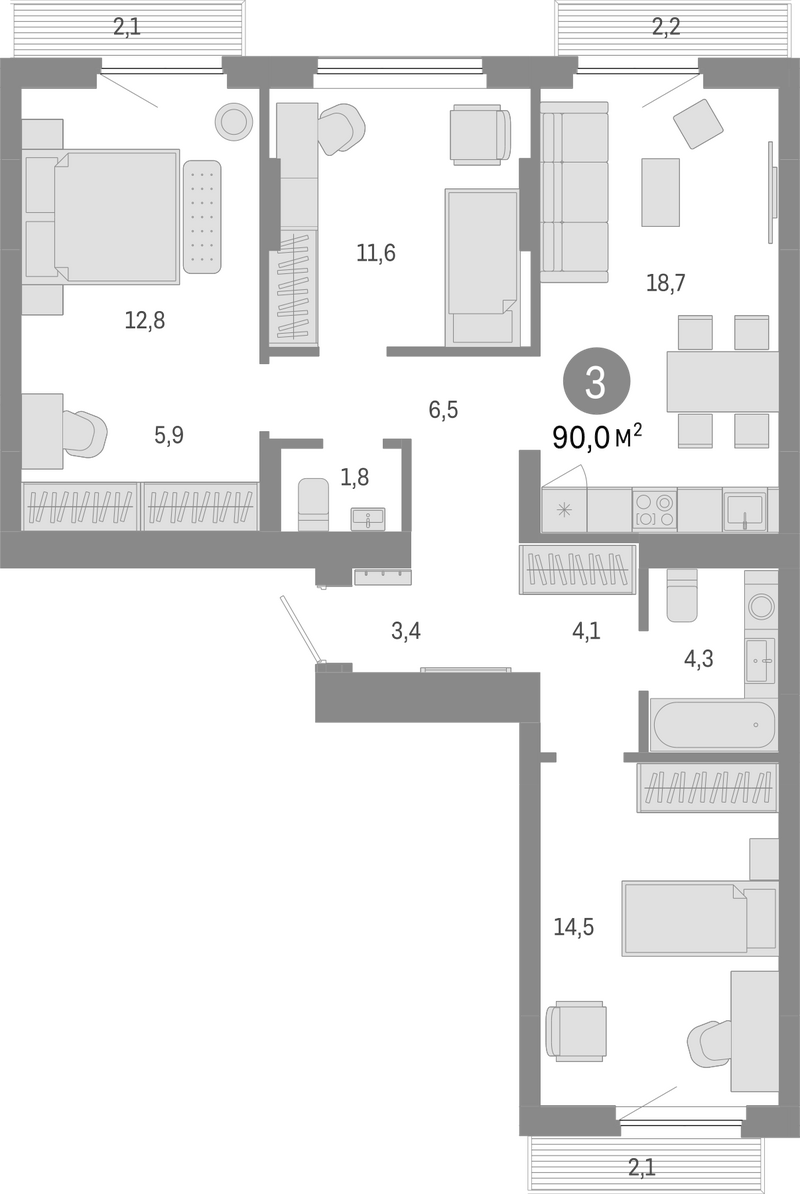 Планировка 4е-к.кв 83.60 м² в ЖК «Лебедевский»