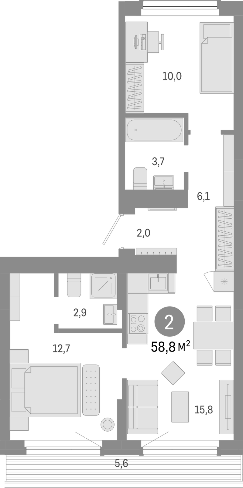 Планировка 3е-к.кв 53.20 м² в ЖК «Лебедевский»