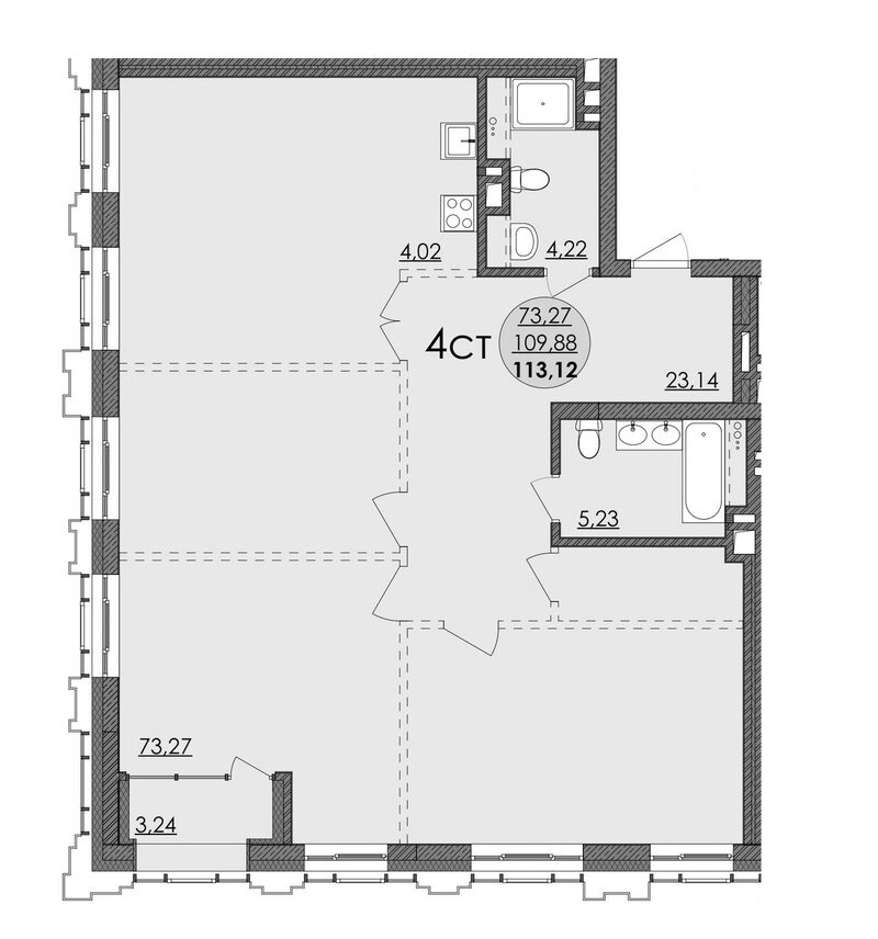 Планировка 3-к.кв 111.36 м² в ЖК «RICHMOND Residence»