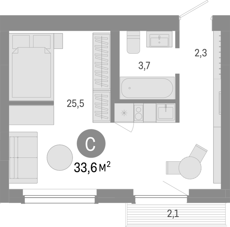 Планировка студии 31.50 м² в ЖК «Лебедевский»