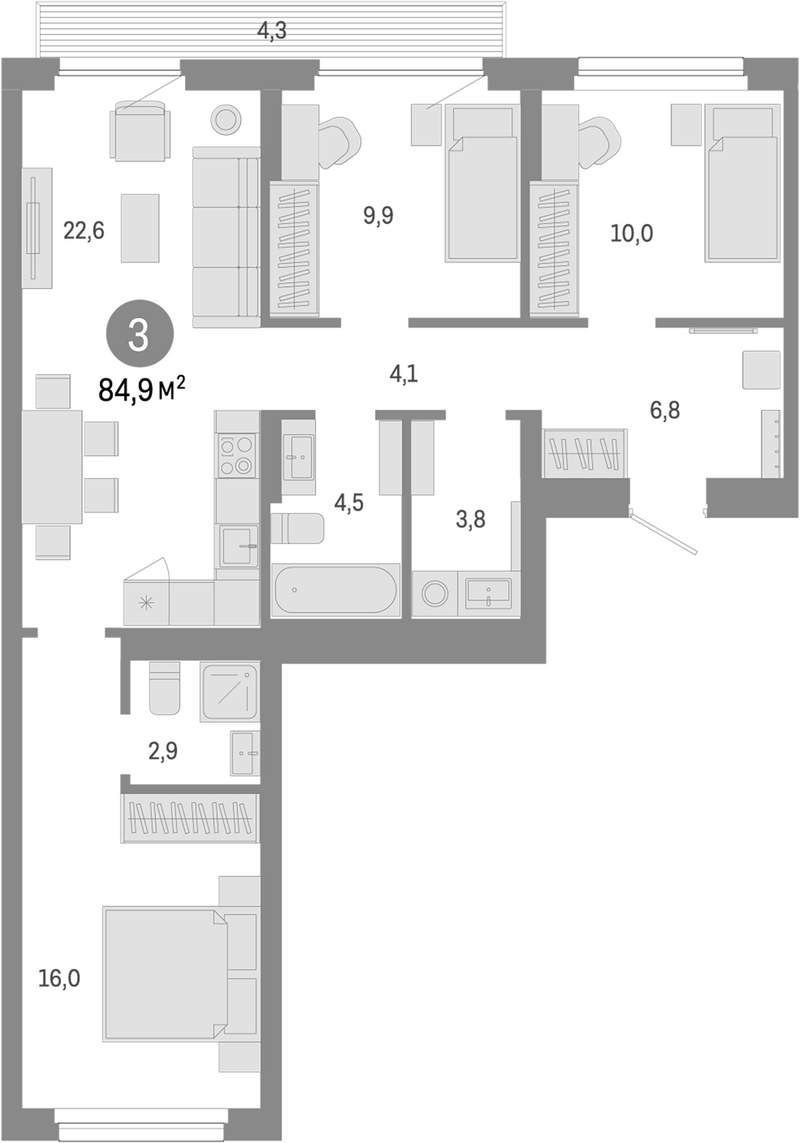 Планировка 4е-к.кв 80.60 м² в ЖК «Лебедевский»