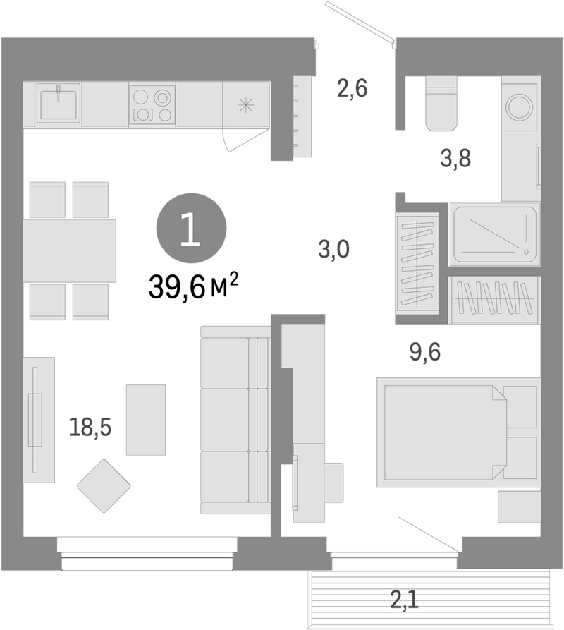 Планировка 2е-к.кв 37.50 м² в ЖК «Лебедевский»