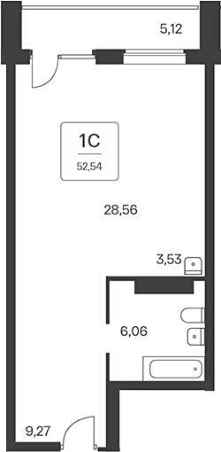 Планировка студии 47.42 м² в ЖК «Тайм Парк апартаменты»