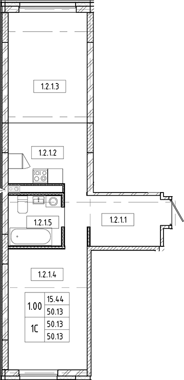 Планировка 2е-к.кв 50.13 м² в ЖК «Европейский берег»
