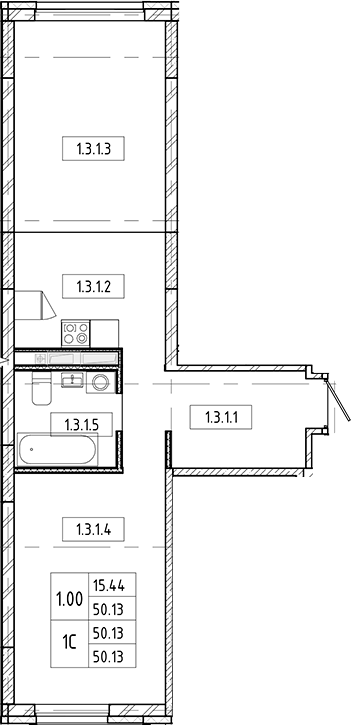 Планировка 2е-к. квартира 50.13 м² в ЖК «Европейский берег»