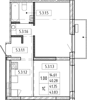 Планировка 2е-к. квартира 40.28 м² в ЖК «Европейский берег»