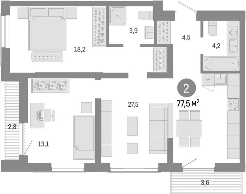 Планировка 3е-к.кв 71.10 м² в ЖК «Европейский берег»