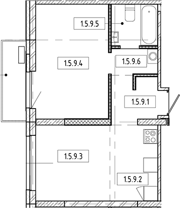 Планировка 2е-к. квартира 40.31 м² в ЖК «Европейский берег»