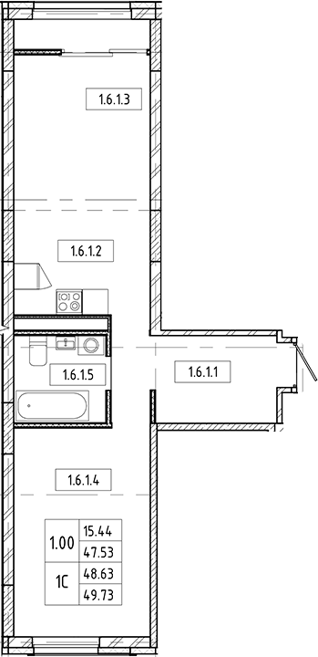 Планировка 2е-к. квартира 47.53 м² в ЖК «Европейский берег»