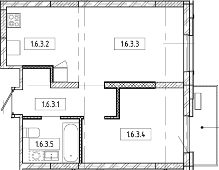 Планировка 2е-к.кв 44.85 м² в ЖК «Европейский берег»
