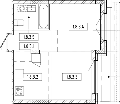 Планировка своб. план. 36.00 м² в ЖК «Европейский берег»