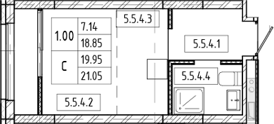 Планировка студии 18.85 м² в ЖК «Европейский берег»