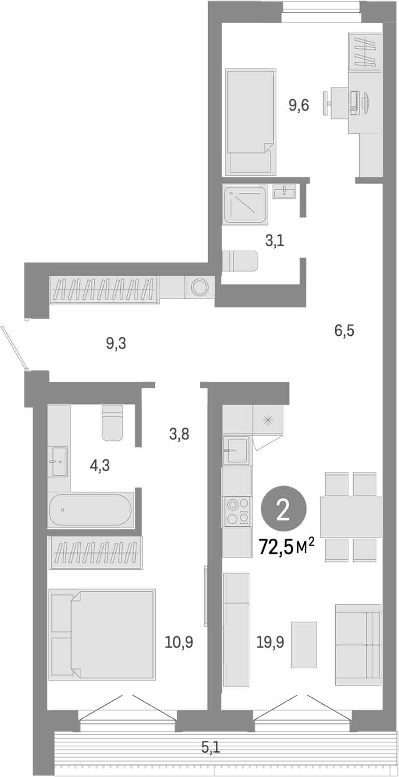 Планировка 3е-к.кв 67.40 м² в ЖК «Европейский берег»