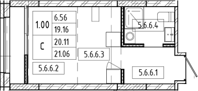 Планировка студии 19.16 м² в ЖК «Европейский берег»