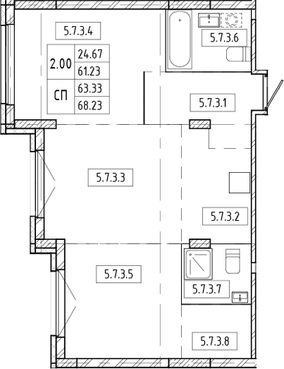 Планировка свободная планировка 68.23 м² в ЖК «Европейский берег»
