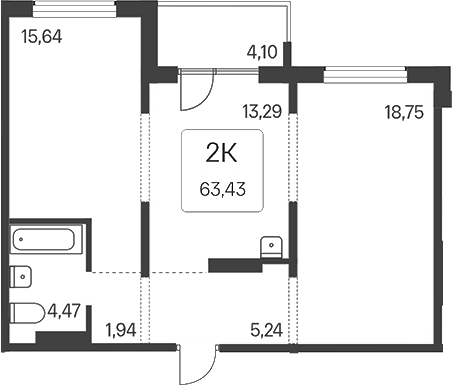Планировка 2-к. квартира 59.33 м² в ЖК «Эко-квартал на Кедровой»