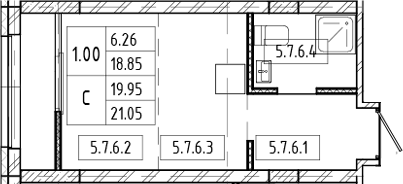 Планировка студия 18.85 м² в ЖК «Европейский берег»