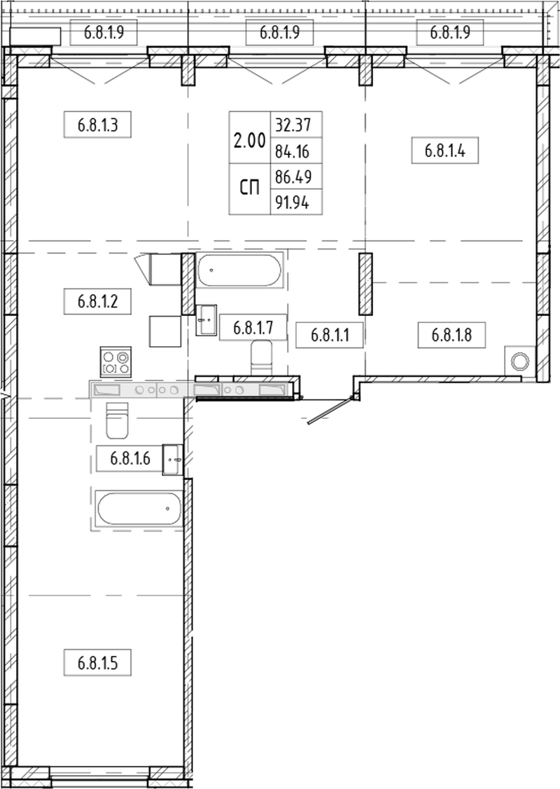 Планировка свободная планировка 84.16 м² в ЖК «Европейский берег»