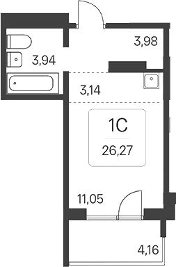 Планировка студия 22.11 м² в ЖК «Эко-квартал на Кедровой»